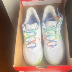 Nike Kids Sneakers - White with Green and Multicolor Laces